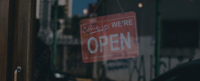 Open for business sign