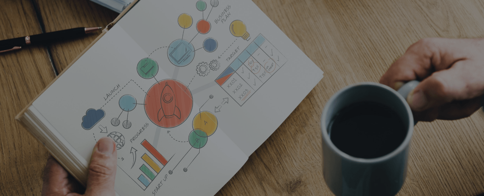 graphs and illustrations in a notebook