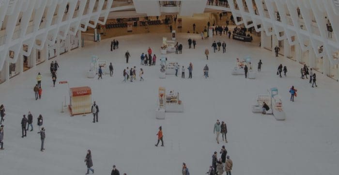 People walking in big room